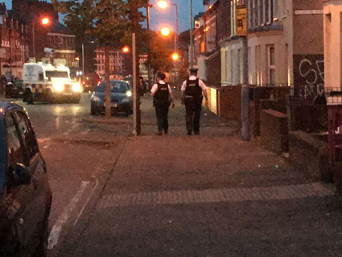 Police on patrol in the Holyland area of Belfast