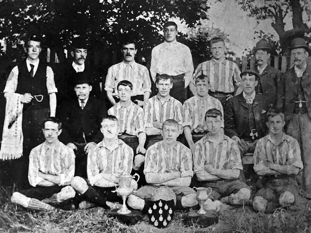 Priorslee Blues in 1900 showing off their trophies.