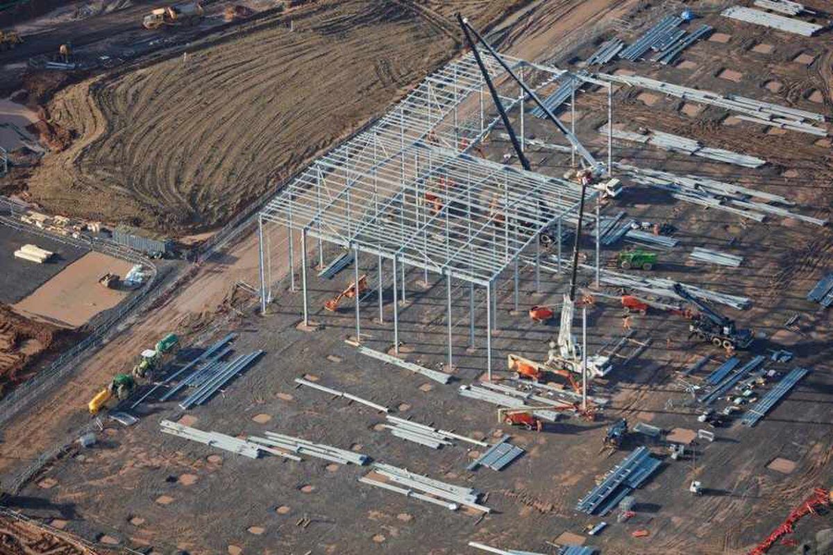 The steel frame that will support the main MOD logistics hub is now taking shape