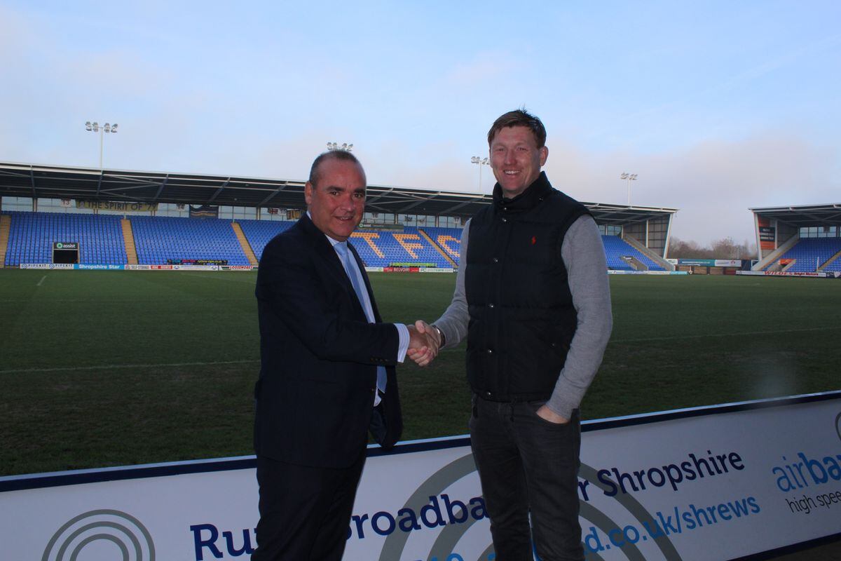 Town CEO Brian Caldwell, left, with new academy manager David Longwell (Pic: Shrewsbury Town FC)