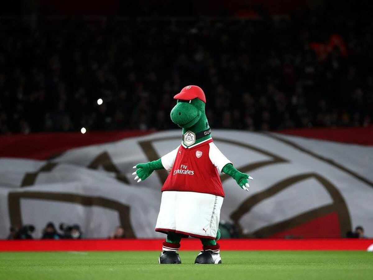 Arsenal mascot Gunnersaurus at the