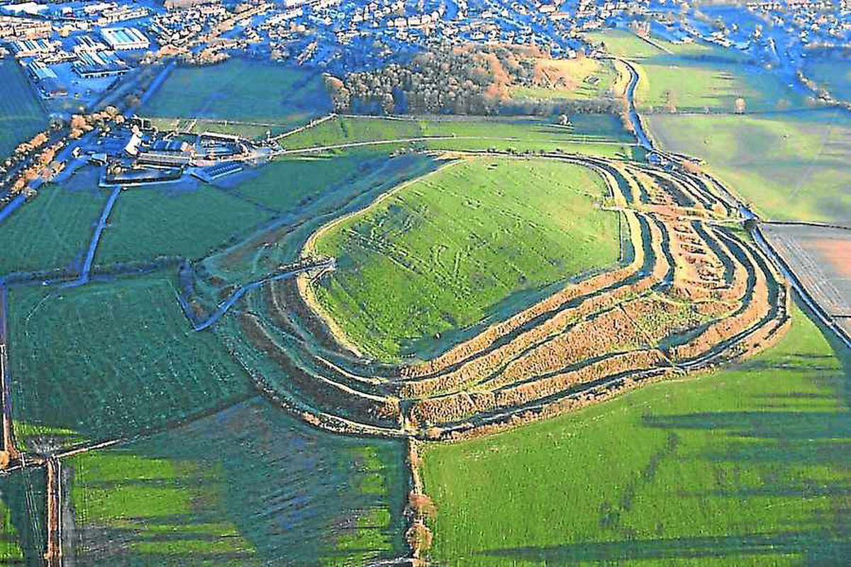 Impressive aerial view of the Old Oswestry Hillfort which is under threat