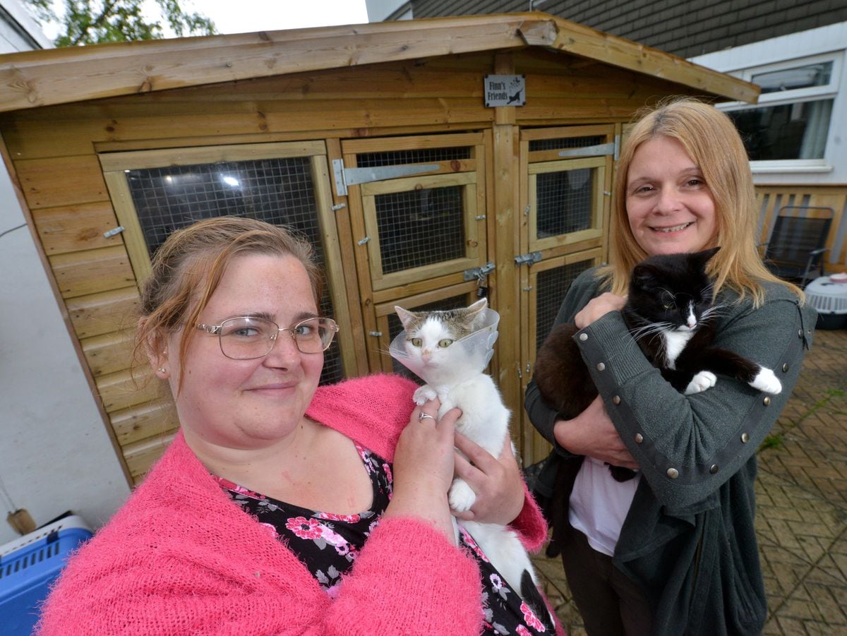 Kim Hughes, left, with Willow the cat, and cat fosterer Amy Turner, with Leah