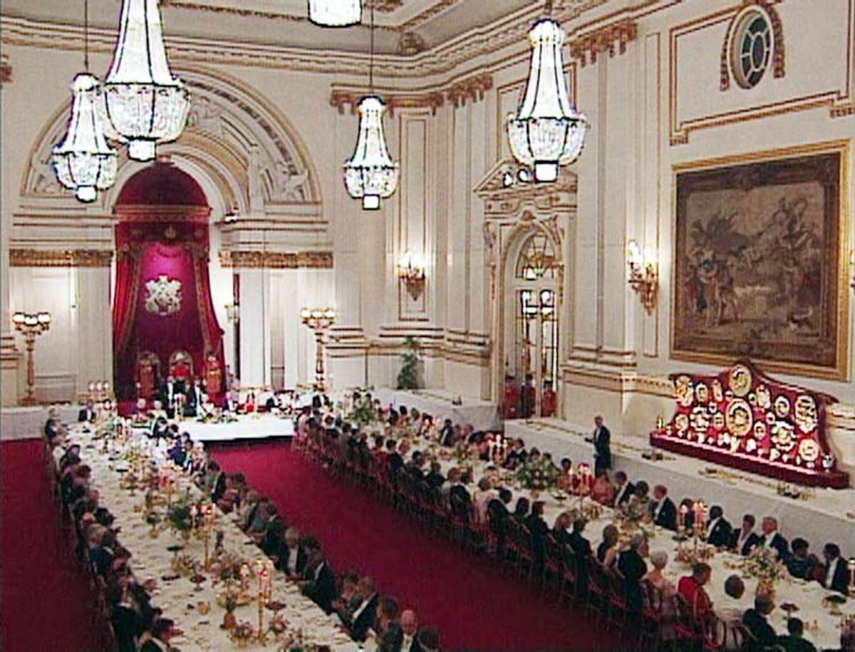 The largest room at Buckingham Palace - the 122ft long by 60ft wide and 45ft high ballroom