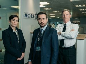 Pictured: (L-R) Vicky McClure as Detective Sergeant Kate Fleming, Adrian Dunbar as Superintendent Ted Hastings, Martin Compston as Detective Sergeant Steve Arnott.