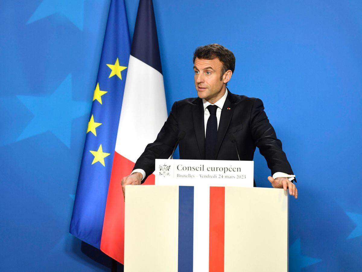 FranceÃ¢ÂÂs President Emmanuel Macron speaks during a press conference at an EU summit in Brussels on Friday March 24