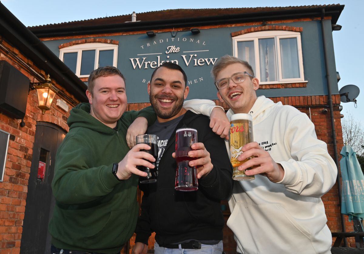 Staff members Stuart Williams, Chris Fox and Kieron Morgan at The Wrekin View pub,