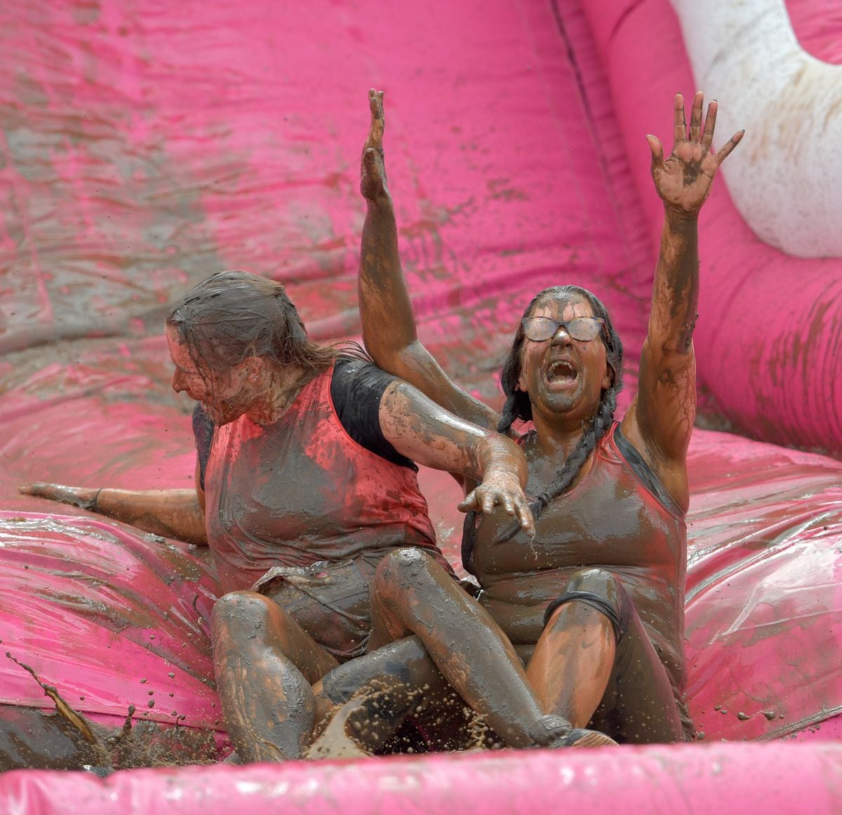 Laura Mitchell and Gemma Anderson from Telford who took on the Pretty Muddy course at Weston Park.