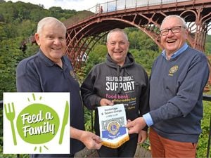 The Ironbridge & Severn Gorge Lions present a cheque to Telford Crisis Support. From left, vice president John Foley, Simon Lellow from TCS and president Graham Powell