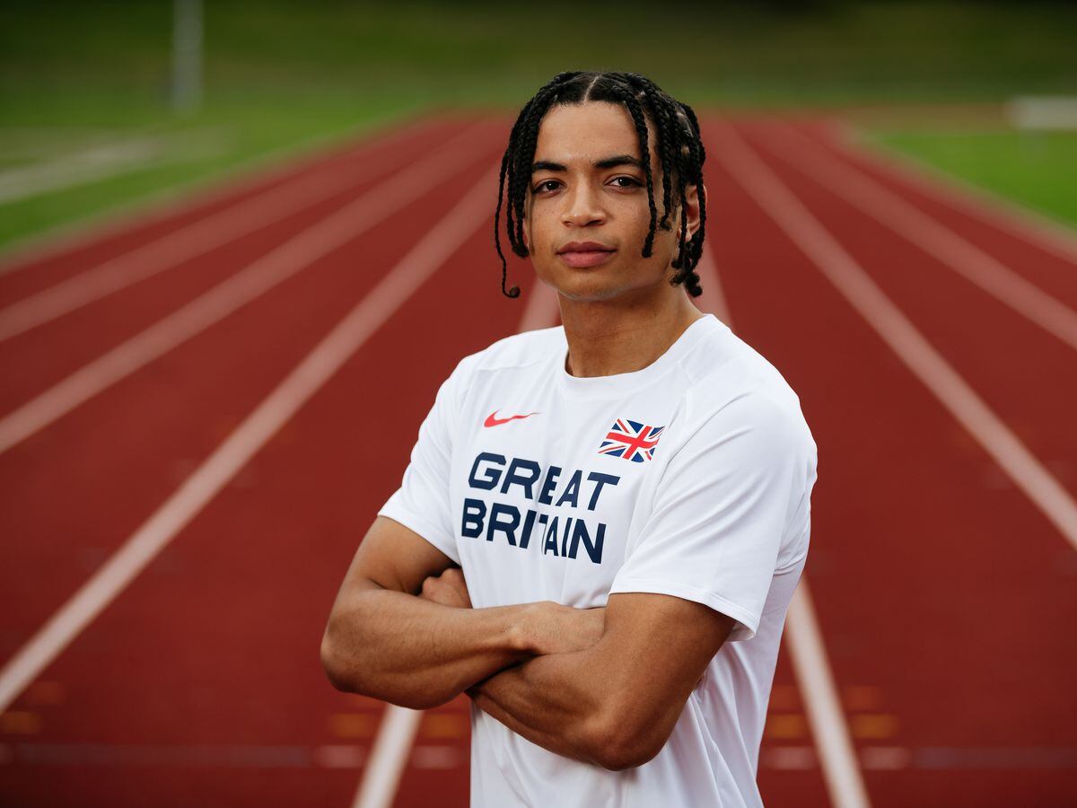 Rio Mitcham from Shifnal, won a gold medal at the European Championships in Munich in the 4x400 Men's Relay for Great Britain. Pictured here at Telford Athletics track.