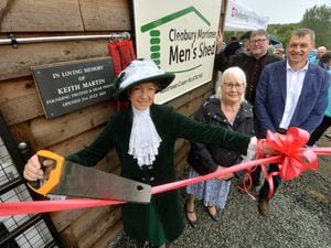 The ribbon was cut by High Sheriff of Shropshire: Selina Graham, and a plaque was unveiled for founding trustee: Keith Martin. His widow: Barbara Martin is pictured along with Peter Blackburn and Reverend Ashley Buck