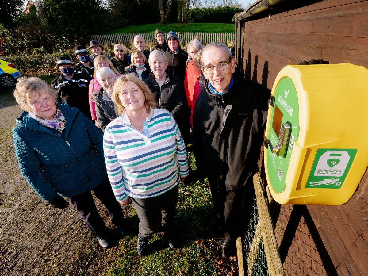 A defibrillator has been installed at Ellesmere Bowling Club after a incident last year. In picture: Club members, local police, Ellesmere League of Friends and residents..