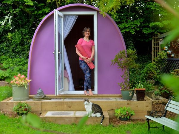 Holistic therapist Gail Cooper of Meridian Life outside the Wellness Pod