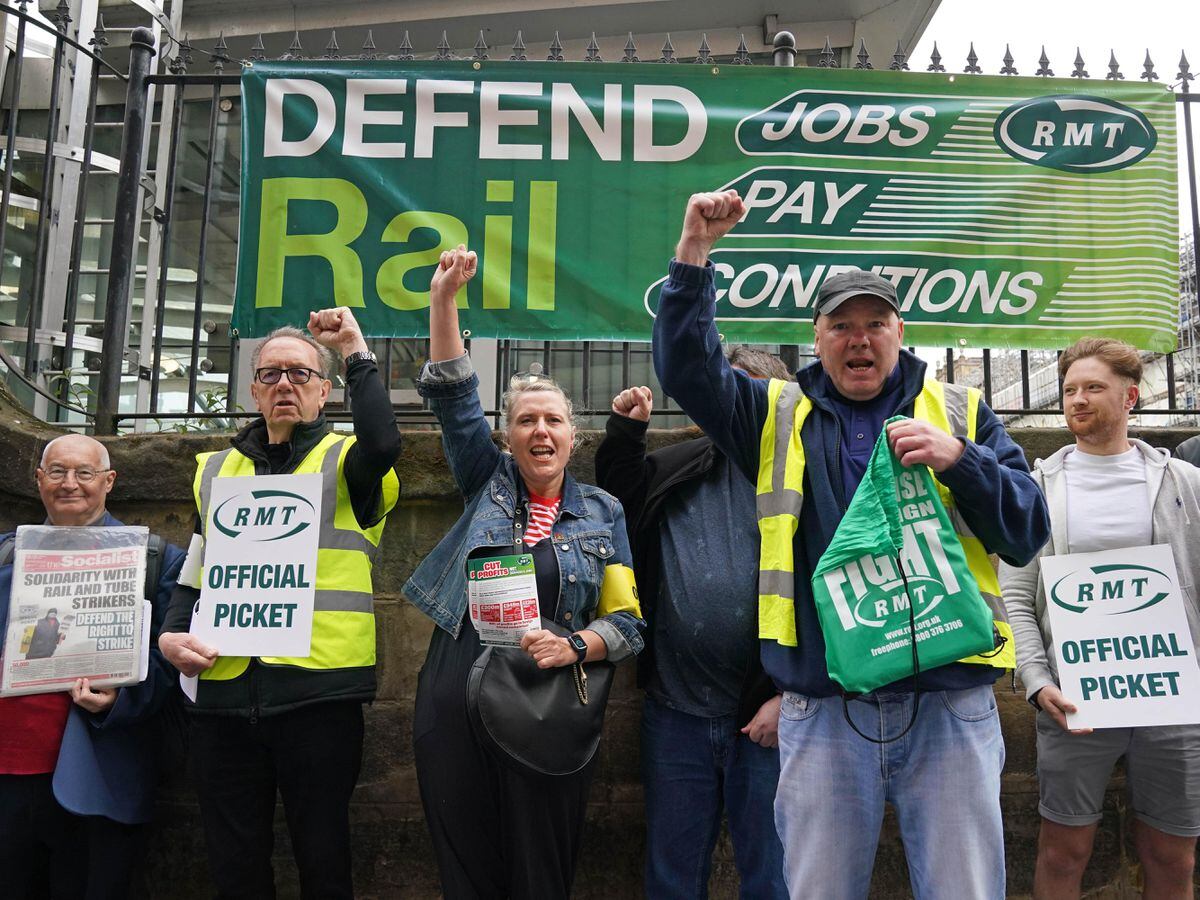The picket line outside Edinburgh Waverley station, as train services continue to be disrupted following the nationwide strike by members of the Rail, Maritime and Transport union in a bitter dispute over pay, jobs and conditions