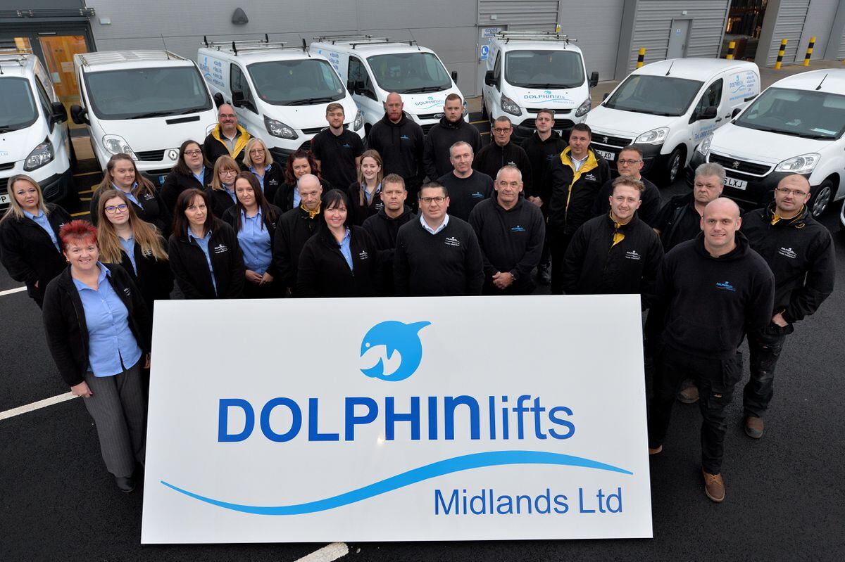 The Dolphin Lifts team at Vaughan Trading Estate, Tipton, before the coronavirus restrictions