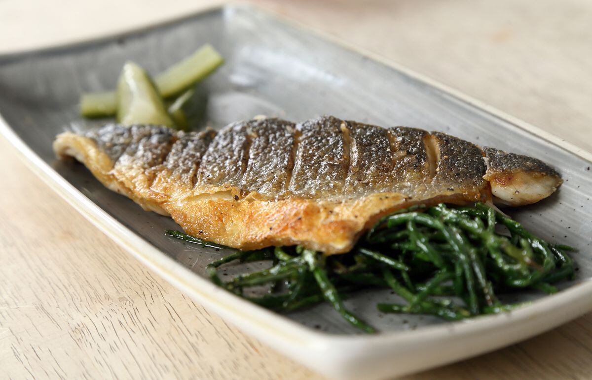 Star catch – the seabass arrived on a bed of samphire