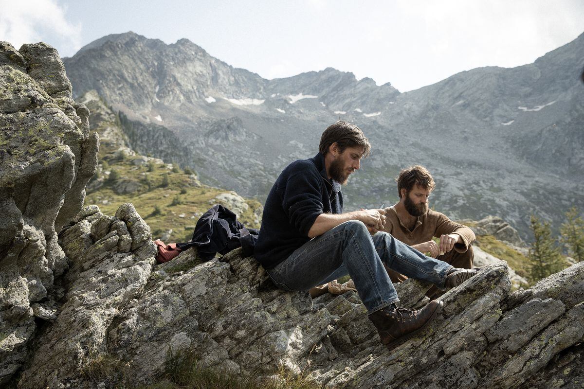 The Eight Mountains: Luca Marinelli as Pietro and Alessandro Borghi as Bruno