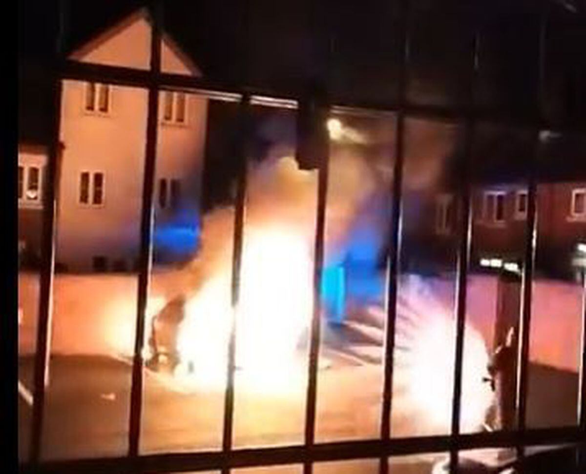 A still from a video of the fire in Newport