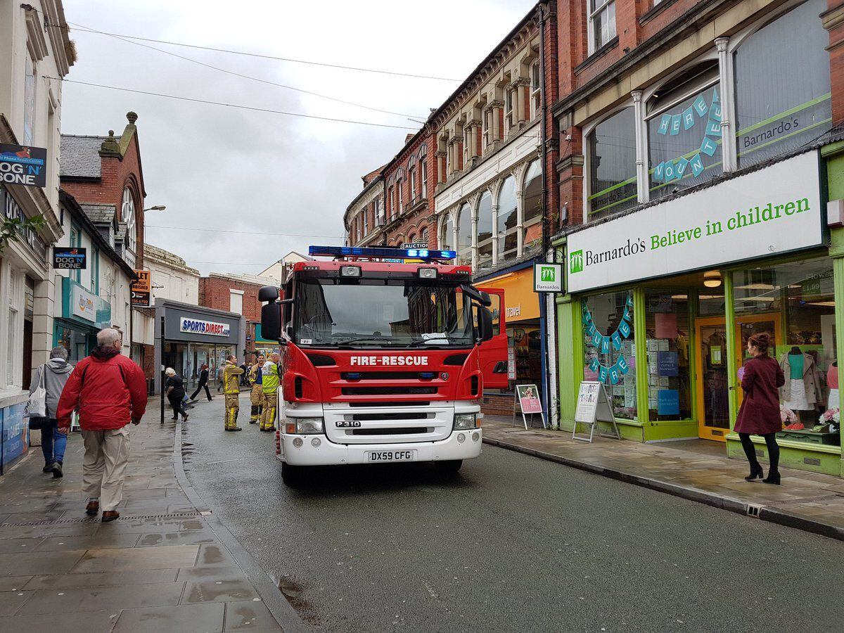 Firefighters at the scene in Cross Street, Oswestry