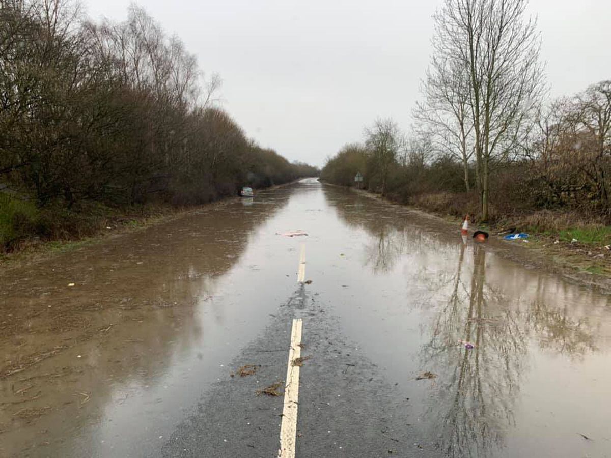 Storm Dennis flooding on the A5 near Gobowen. Photo: Jack Roberts