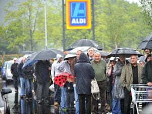 Shoppers queue on the day Aldi opened its doors in Bridgnorth.