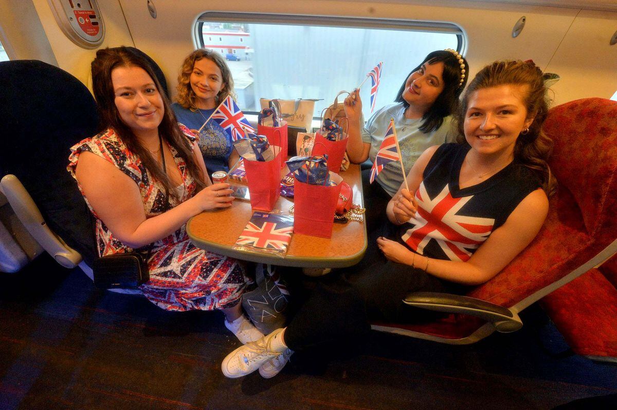 Imogen Musson, Sophie Cowdell, Louise Bagnall and Alex Devers get the day started right on the train