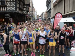 Runners pack the streets as they get ready to start the Shrewsbury 10K