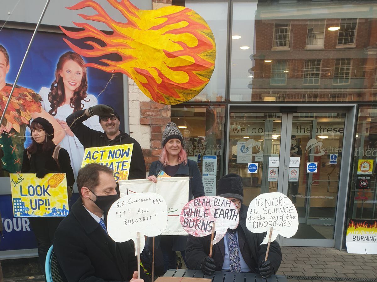 Campaigners held a 'Don't Look Up' protest outside Theatre Severn