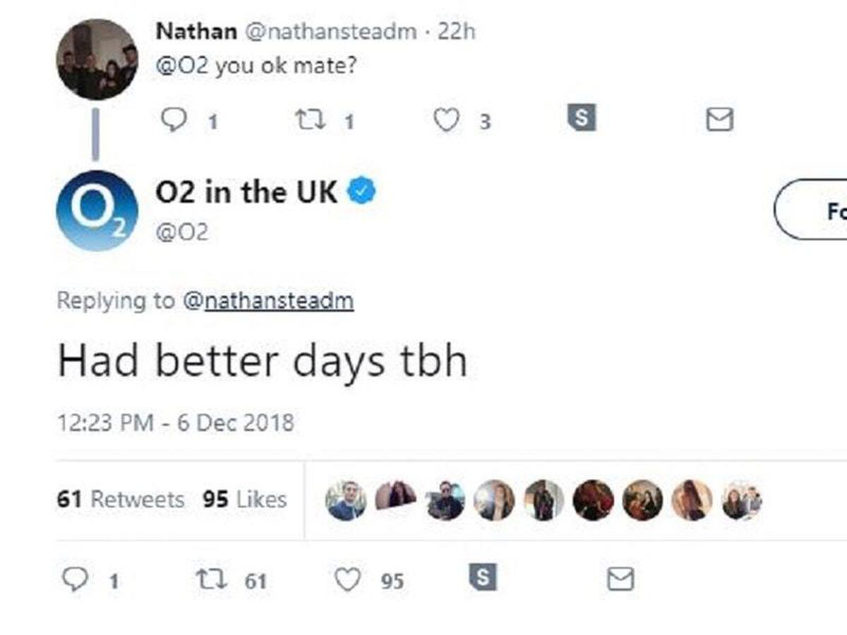 An example of the exchanges on Twitter between the O2 account and its customers (Twitter)