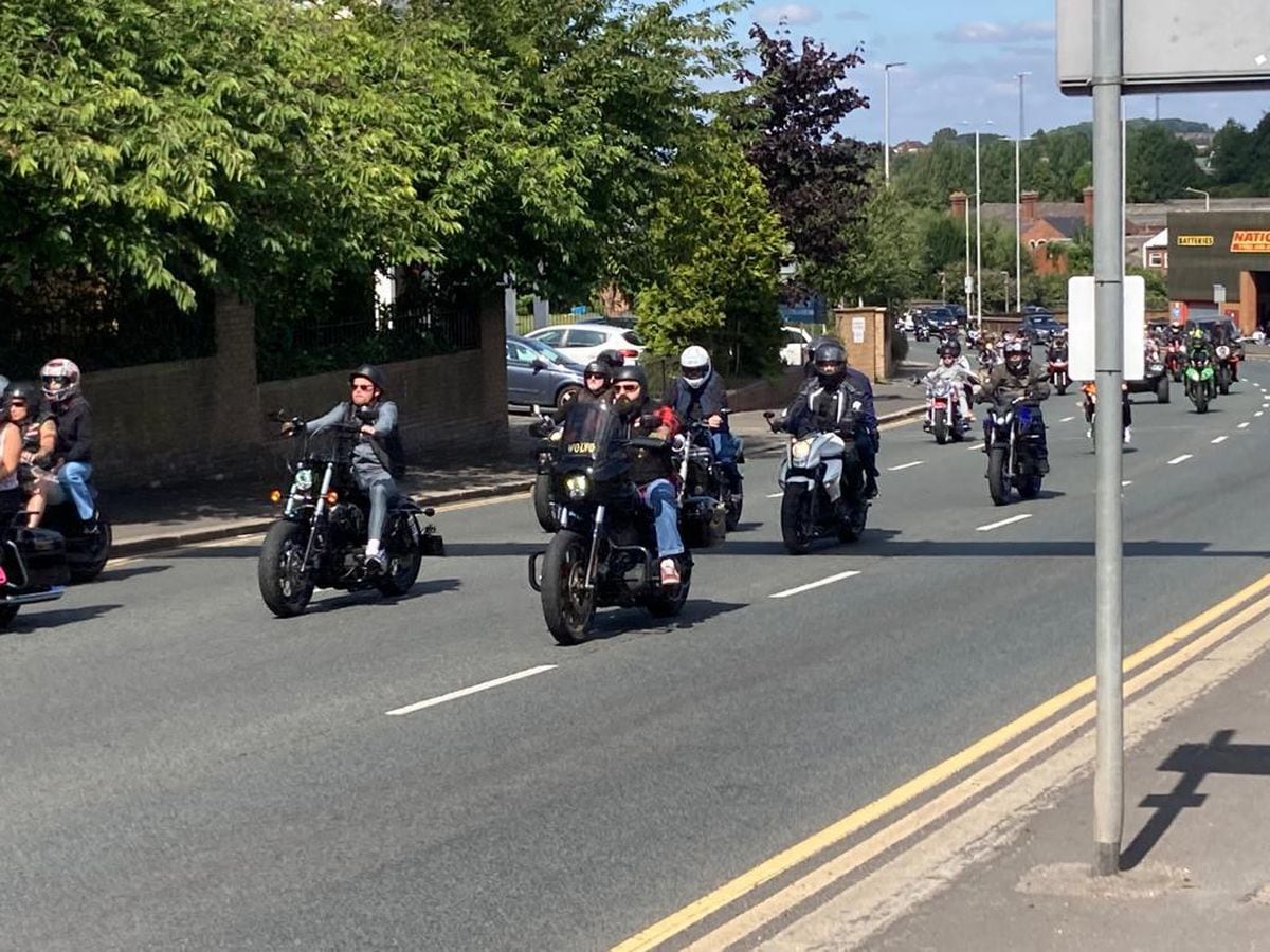 Motorcyclists taking part in Ride for Ryan, in memory of Ryan Passey, on the ring road at Stourbridge
