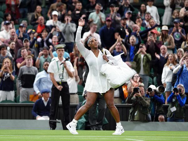 Serena Williams waves to the crowd after what could be her Wimbledon farewell