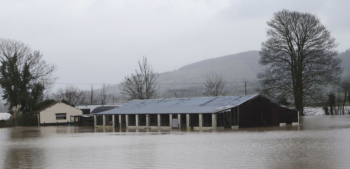 Flooding at a farm on the Welshpool to Leighton road.
