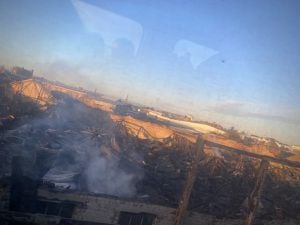 A view of the fire damaged building from a train window this morning (Picture: Laurianne Dudgeon).
