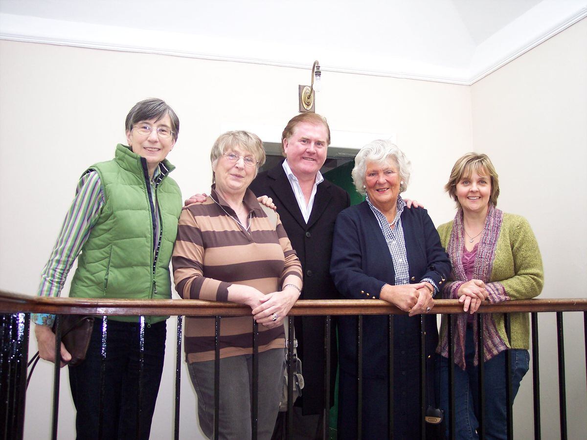 A reunion of the cast at Pradoe – from left, Mrs Doreen Young (teacher), Jill Dobinson (housekeeper), David Henderson (butler), June Whitaker (Lady Olstead), and Michelle Padwick (cook).
