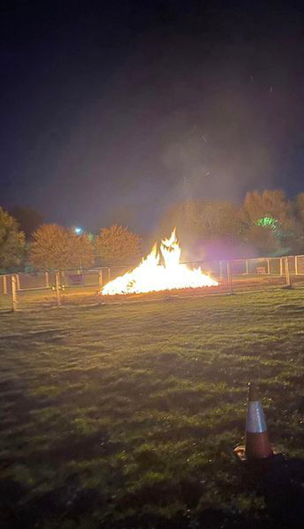 The pallets for the Donnington bonfire were set alight a week before the event. Photo: Cathy Leek