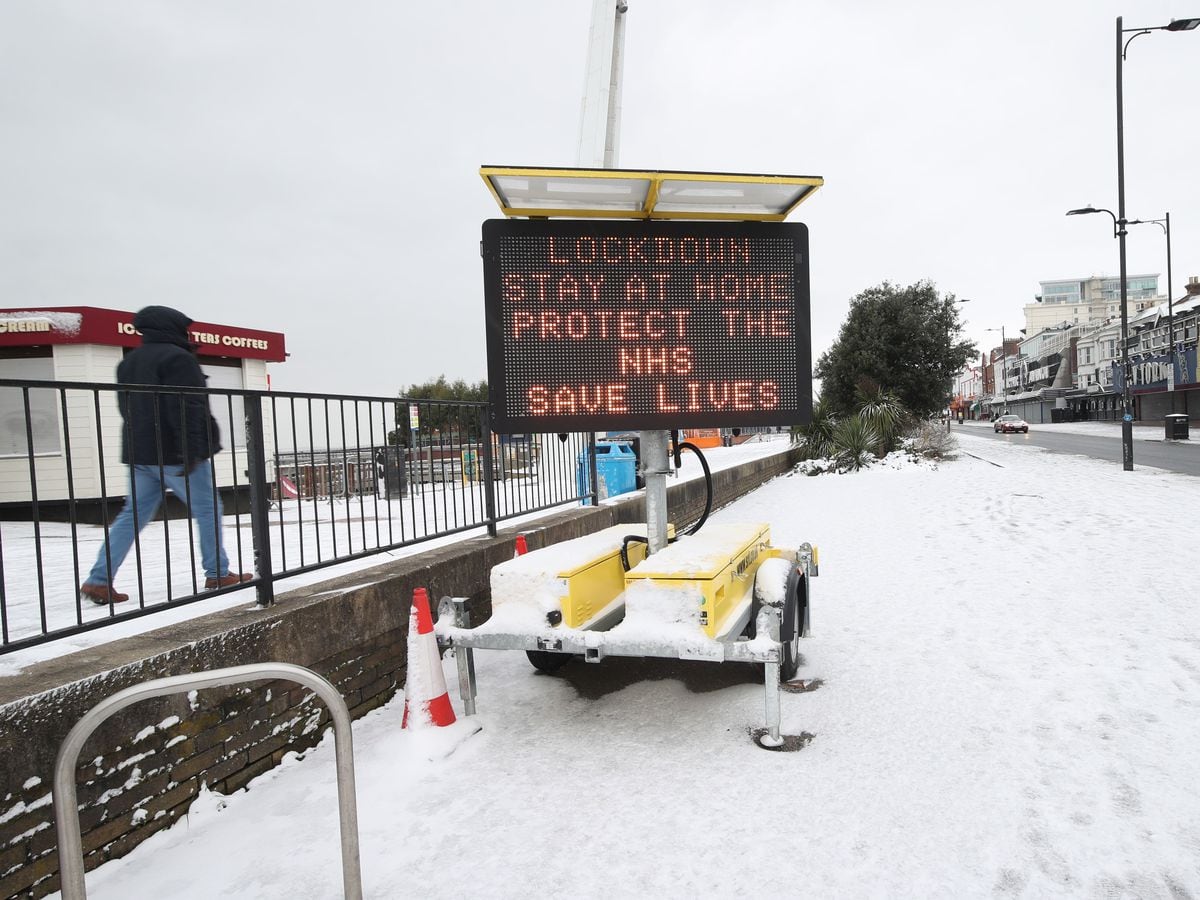 Snow on the seafront at Southend-on-Sea in Essex