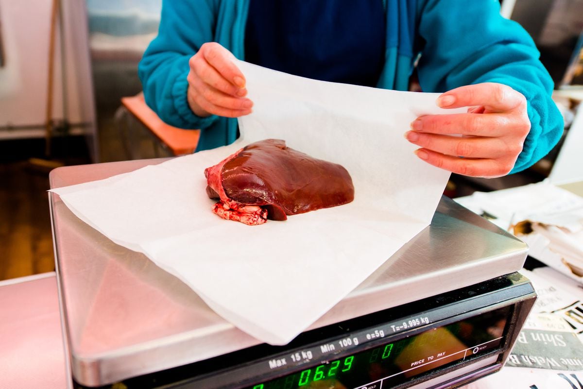 Diana Baur takes he own greaseproof paper to Hartshorn Butchers in Oswestry to wrap her dog's meat in