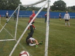 Dave Coogan beating the keeper of the Telford Stags in the Paul Littlehales Tournament which Drayton Dynamo hosts in memory of one of their members
