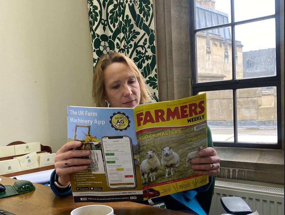 Helen Morgan shared a photo of her reading Farmers Weekly in response to Therese Coffey's comments