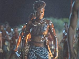 Viola Davis as General Nanisca in director Gina Prince-Bythewood’s bruising, blood-smeared new drama, The Woman King