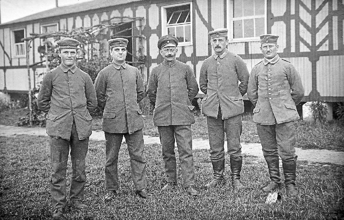 German prisoners of war at Oswestry in 1919. This postcard, from the collection of Ray Farlow, carries the handwritten date of June 29, 1919.