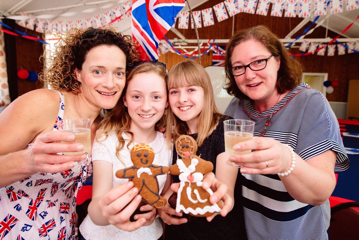 Organiser Kate Preston with Immie Preston, Milly Burt and Nicole Liddle at the Royal Wedding Party at Oldbury Village Hall in Bridgnorth 