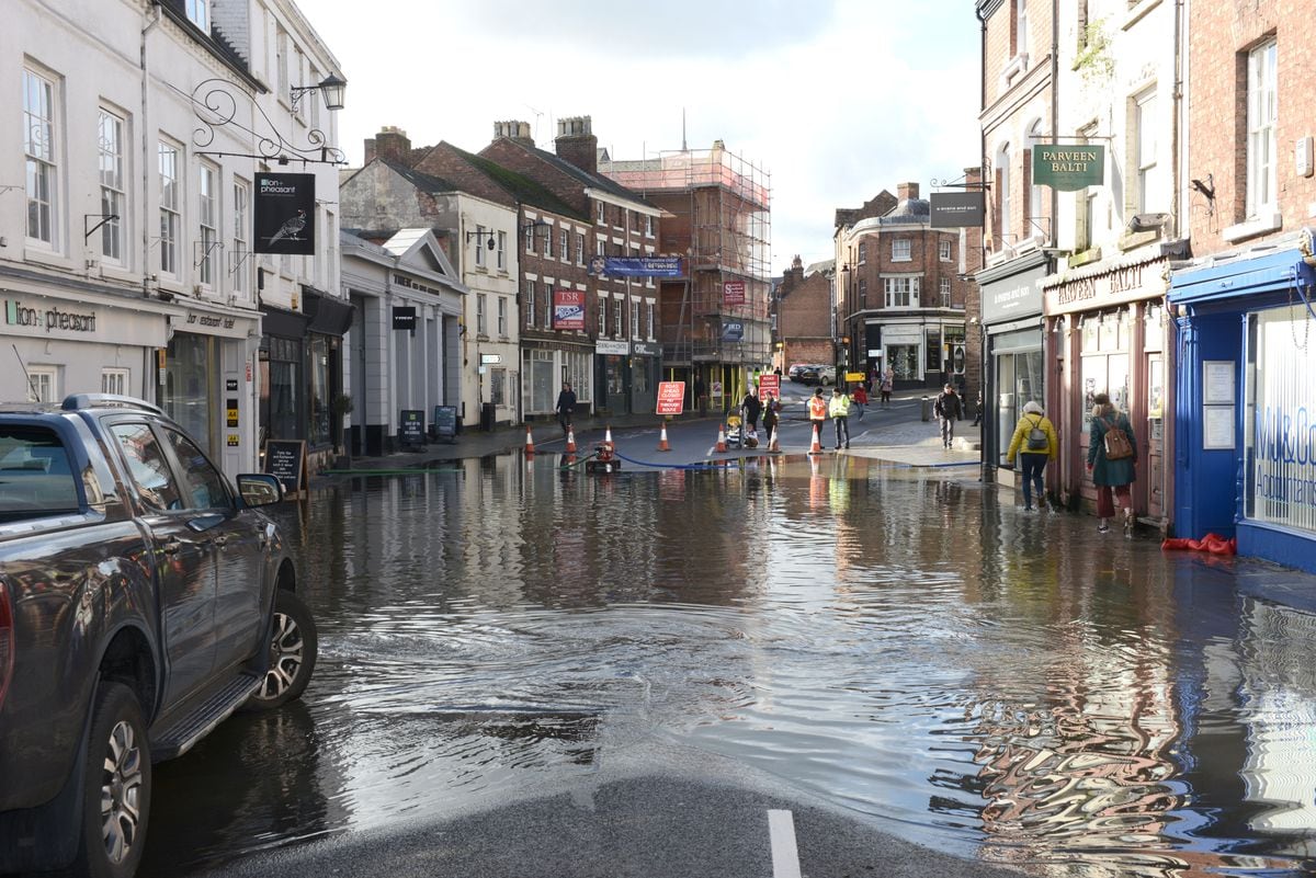 Flooding in Wyle Cop, Shrewsbury 