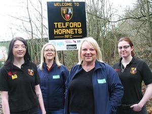 Left to right: Amy Olver, Telford Hornets RFC, Leanne Bailey and Pru McCarney, The McCarney Foundation and Georgia Gabriel-Hooper, Telford Hornets RFC.