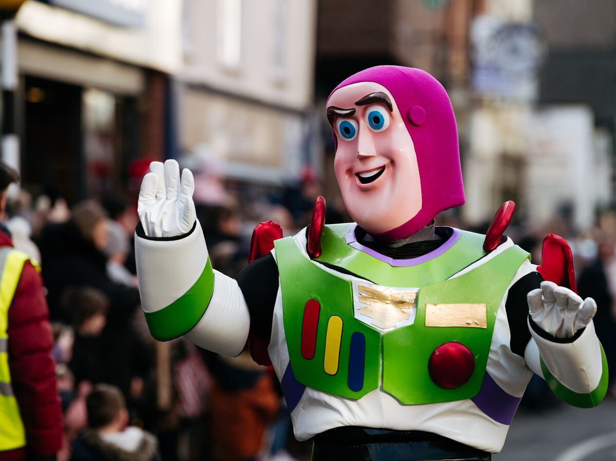 To infinity, and beyond! Buzz Lightyear attending the Oswestry Christmas Parade.