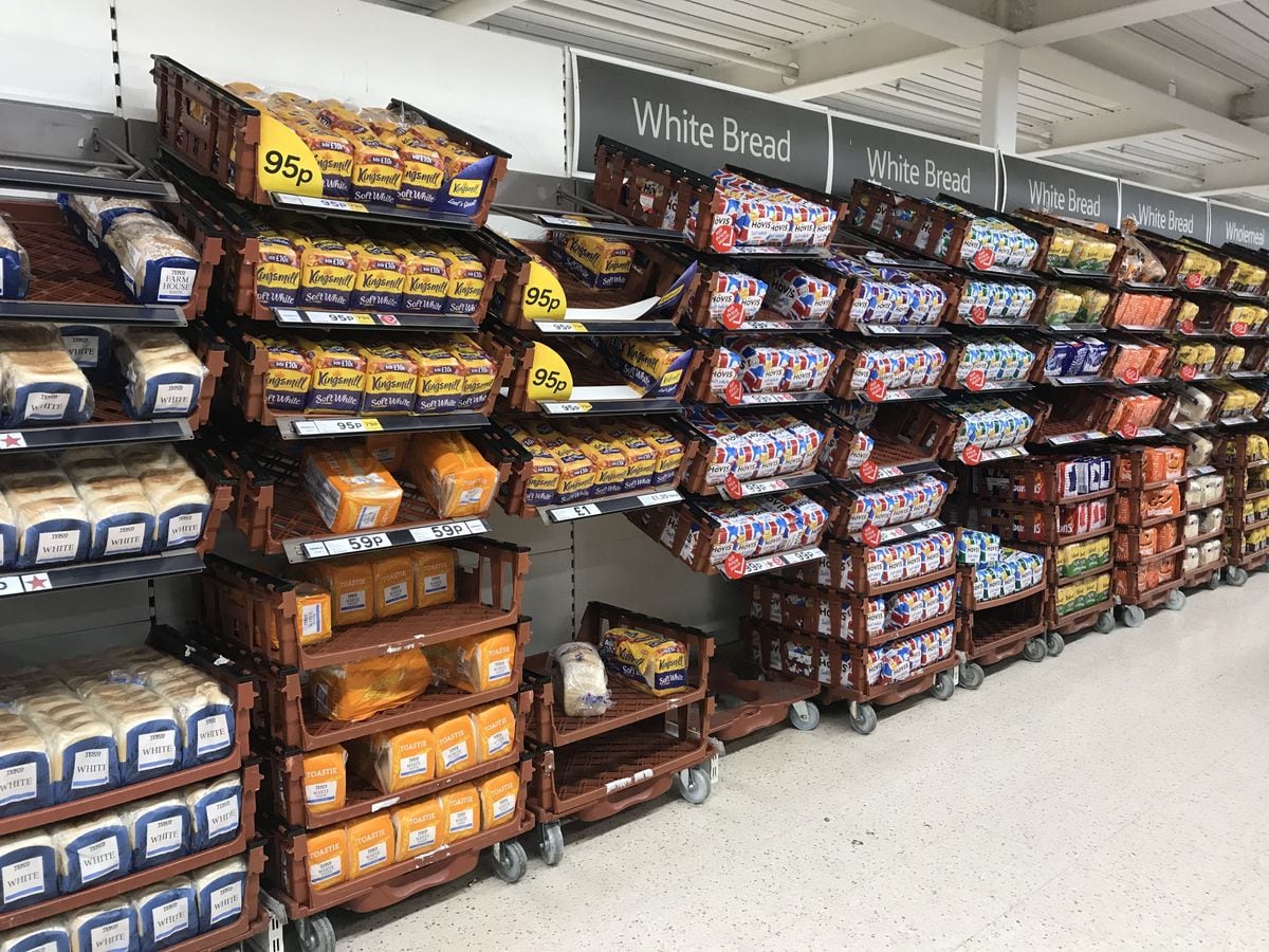 The bread aisle in a Tesco Extra store
