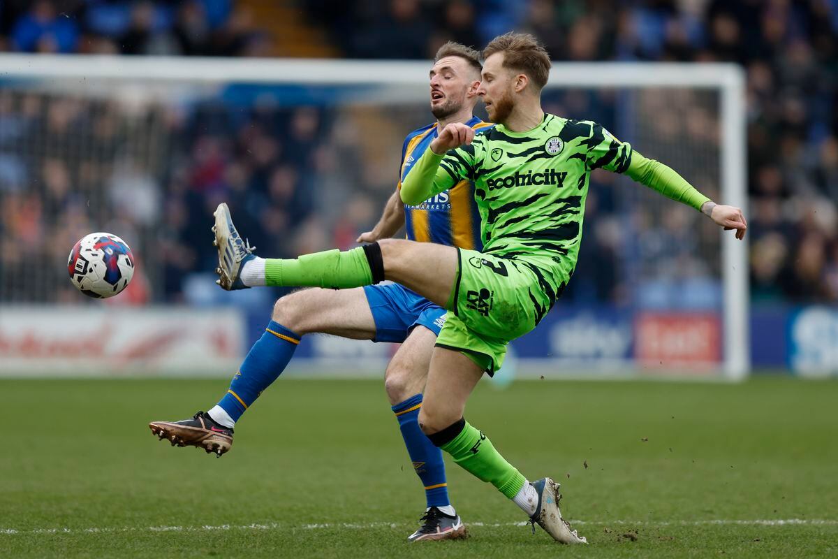 Carl Winchester of Shrewsbury Town and Ben Stevenson of Forest Green Rovers (AMA)