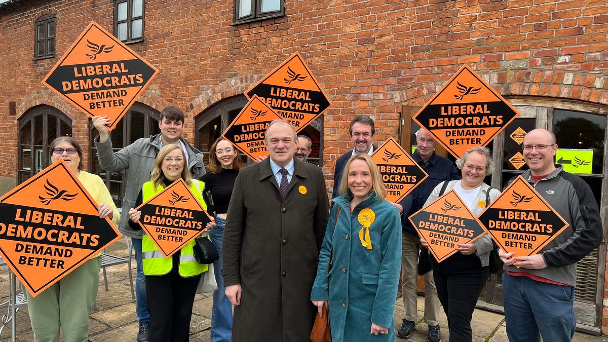 Lib Dem leader Sir Ed Davey with North Shropshire by-election candidate Helen Morgan and activisits. Photo: Liberal Democrats