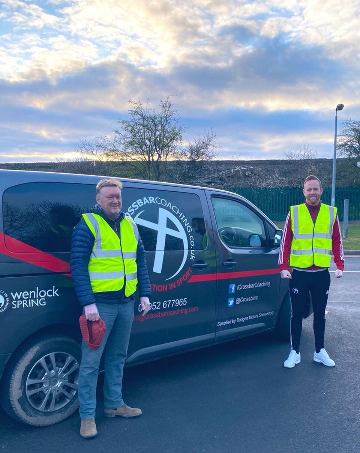 AFC Telford United manager Gavin Cowan and a colleague were out delivering essential items to those in the community in need during the Covid-19 pandemic. Pic: Crossbar Coaching Twitter
