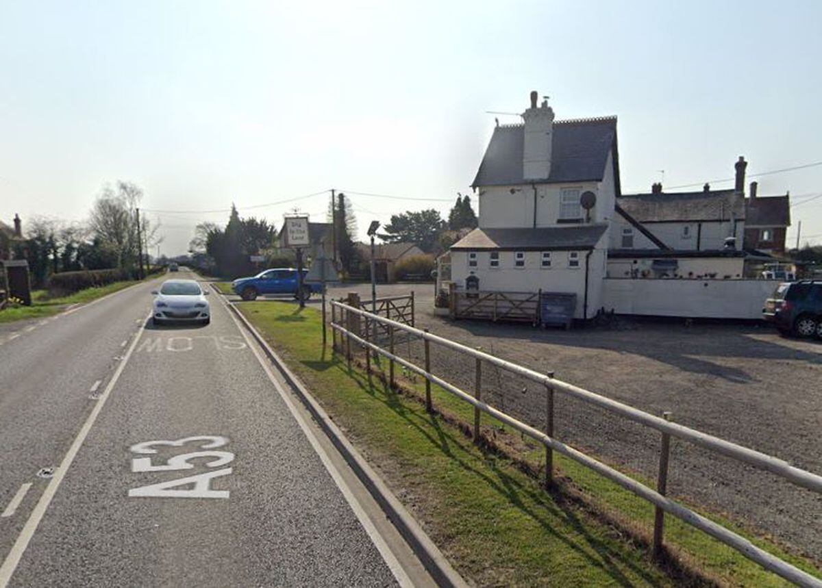 The fatal crash happened on the A53, close the Dog in the Lane pub, at Upper Astley. Photo: Google.
